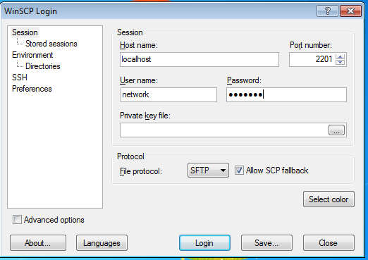 Connect to SSH server on guest with WinSCP